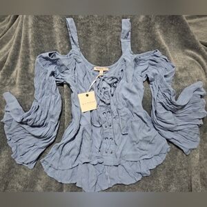 Blu Pepper Light Blue Ruffled Blouse